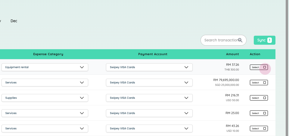Selecting transactions to sync