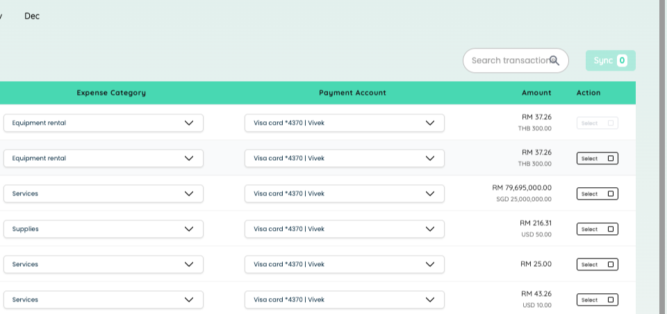 Select action column
